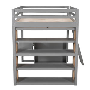 Loft Bed With Ladder, Shelves, And Desk
