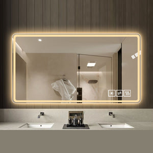 Bathroom Mirror With LED Lights, Anti-Fog Lighted Vanity Mirrors For Wall Mounted And 5 Level Dimmable, Horizontal / Vertical - Clear