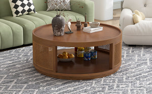 Round Cane Coffee Table With Rattan Side