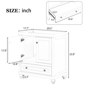Bathroom Vanity Without Sink, Base Only, Cabinet With Doors And Drawer, Solid Frame And MDF Board - White