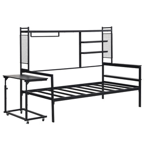 Daybed With Movable Desk, Grid, Shelves And Clothes Hanger