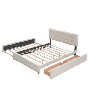 Upholstered Platform Bed With Classic Headboard And Drawers, No Box Spring Needed