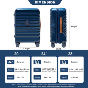 24" Luggage Lightweight Suitcase Tsa Lock USB Port Luggage Wheel