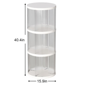 360° Rotating Bookshelf, Small Corner Bookcase, 3 Tier Floor Standing Organizer, Round - Cream White