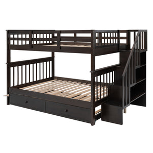 Stairway Bunk Bed With Storage And Guard Rail For Bedroom