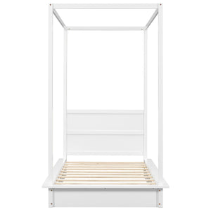 LED Canopy Bed, Canopy Platform Bed With Support Slats, No Box Spring Needed