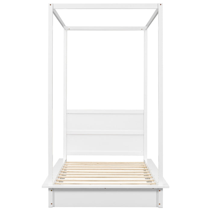 LED Canopy Bed, Canopy Platform Bed With Support Slats, No Box Spring Needed