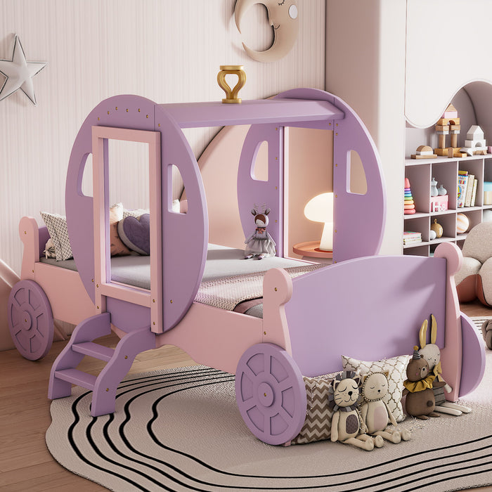 Princess Carriage Bed With Crown, Platform Car Bed With Stair