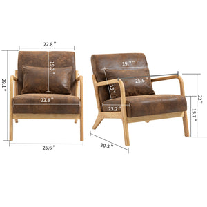 Mid Century Modern Accent Chair With Wood Frame, Upholstered Chairs With Waist Cushion, Reading Armchair For Bedroom Sunroom