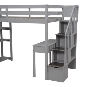 Loft Bed With Storage Drawers, Desk And Stairs With Shelves