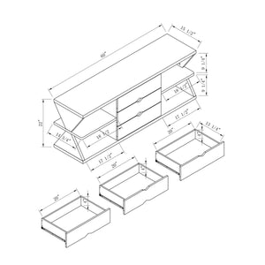 Modern TV Stand With Four Open Shelves And Three Storage Drawers - White Oak