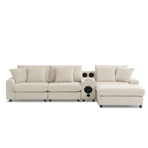 Sectional With Bluetooth Speakers L Shaped Couch With Console USB Charger, Cup Holders Storage Ottoman Deep And Wide Seat Cloud Sofa