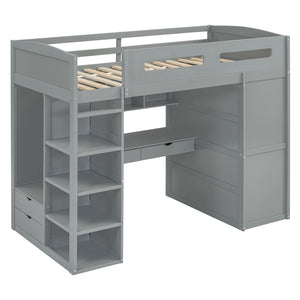 Loft Bed With Desk, Wardrobes, 4 Drawers And 4 Shelves