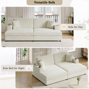Oversized Loveseat Chaise With 2 USB Ports, 2 Cup Holders And 2 Throw Pillows