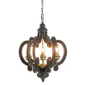 Farmhouse Chandelier, 6 Light Wood Chandelier Pendant Light Fixture With Adjustable Chain For Dining Room Living Room Entryway, Bulb Not Included