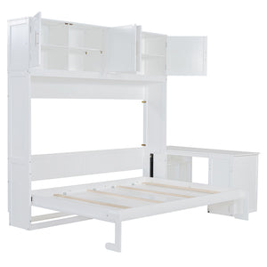 Wall Murphy Bed With Desk And Storage Shelves And Big Cabinets