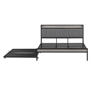 Platform Bed Frame With Trundle, USB Ports And Slat Support, No Box Spring Needed