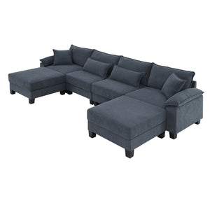 Wide Seat Modular Sectional Bed Sleeper Couch Set With Armrest Pillow 6 Seat, Free Combination Sofa With Ottomans Oversized