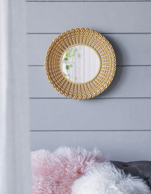 Beaded - Sunburst Mirror, Round Accent Wall Mirror For Living Room - Gold