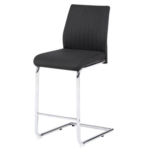 Modern Simple Bar Chair Leather Chrome Metal Pipe, Restaurant, Family Bar Chair (Set of 2) - Black