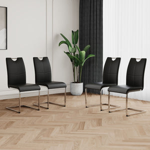Modern Dining Chairs With Faux Leather Padded Seat Dining Living Room Chairs Upholstered Chair With Chrome Metal Legs Design Side Chairs (Set of 4) - Black / Silver