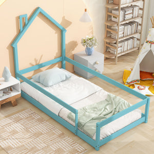 Wood Bed With House Shaped Headboard Floor Bed With Fences