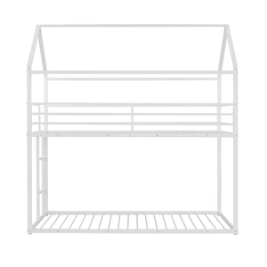 House Bunk Bed Metal Bed Frame Built-In Ladder, No Box Spring Needed