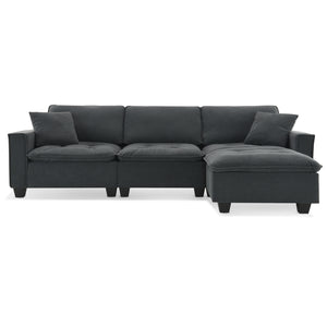 Modern Convertible Sectional L Shaped Reversible Couch Set With Free Pillows 4 Seat Suede Sleeper Sofa With Ottoman