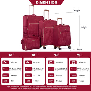 4 Piece Set, Softshell Suitcase Spinner Wheels Terylene Luggage Sets