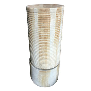 Large Modern Cylinder Ribbed Tower Water Fountain, Contemporary Outdoor Bird Bath