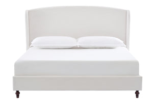 Windsor - King Tall Headboard Upholstered Wingback Bed Premium Minimalist Designs No Box Spring Needed - Textured Ivory