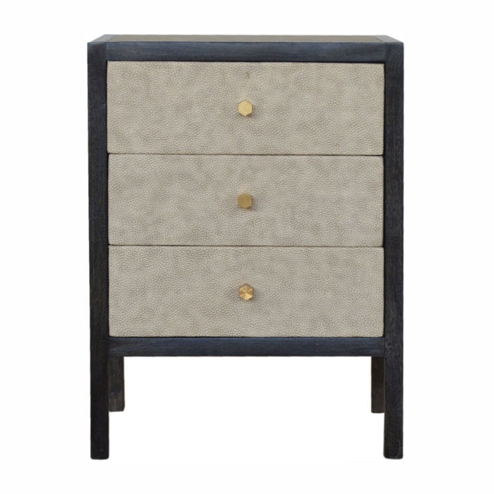 Faux Leather Nightstand, 3 Drawer - Black