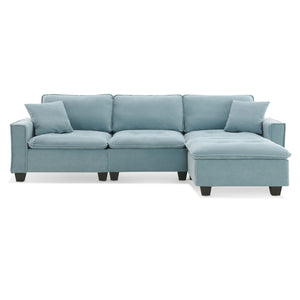 Modern Convertible Sectional L Shaped Reversible Couch Set With Free Pillows 4 Seat Suede Sleeper Sofa With Ottoman