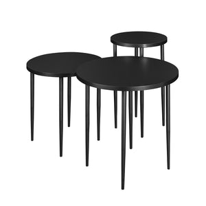 Contemporary Minimalist 3 Piece Nesting Round Coffee Table Set Solid - Black