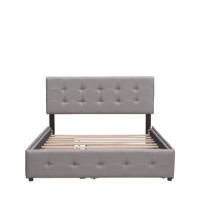 Upholstered Platform Bed With Classic Headboard And Drawers, No Box Spring Needed