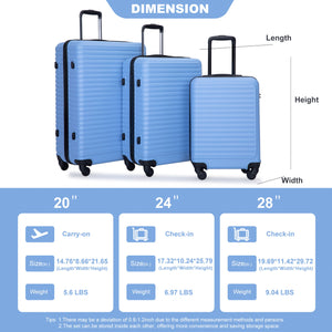 3 Piece Luggage Sets, Lightweight Suitcase With Two Hooks, Spinner Wheels, Tsa Lock