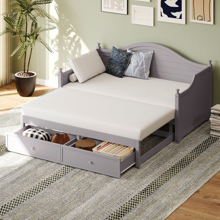 Daybed With Extended Pop Up Trundle And Storage Drawers