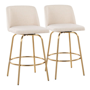 Toriano - Contemporary, Fixed Height Counter Stool With Swivel With Round Footrest (Set of 2)