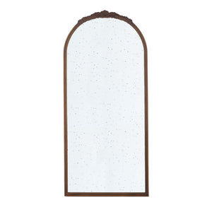 Hand Carved Rose Antique Mirror Frame, Large Arch Mirror Wall Decor For Living Room, Bathroom, Entryway - Brown
