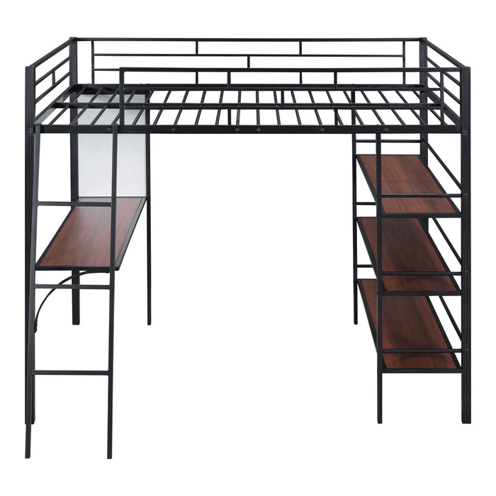 Bed With 3 Layers Of Shelves And Desk, Stylish Frame Bed