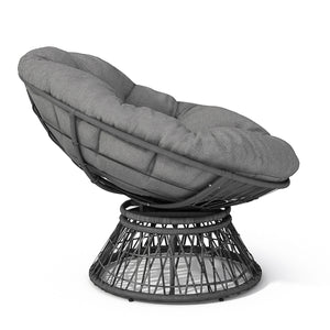 Ergonomic Wicker Chair With Cloud Thick Density Cushion, 3 Proof Cover High Capacity Iron Frame Fluid 360° Swivel