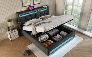 Upholstered Platform Bed With A Hydraulic Storage System, LED And USB Charging (Without Mattress)