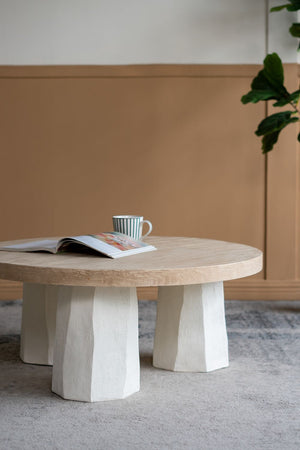 Decorative Coffee Table With Wooden Top And Magnesium Base - Brown White