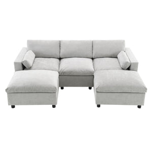Modular Sectional With Storage Pockets, 5 Seat U Shaped Couch Set With Pillows, Free Combination Modern Cloud Sofa With 2 Movable Ottoman