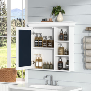 Bathroom Medicine Cabinet With Mirror, Wall Mounted Mirror Cabinet & Storage Organizer, Over The Toilet Storage White Storage Cabinet For Bathroom - White