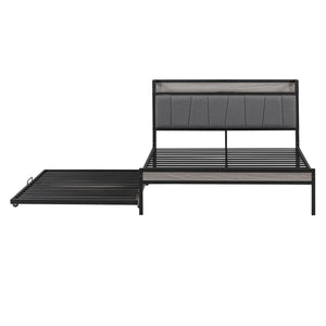 Platform Bed Frame With Trundle, USB Ports And Slat Support, No Box Spring Needed