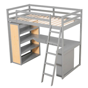 Loft Bed With Ladder, Shelves, And Desk
