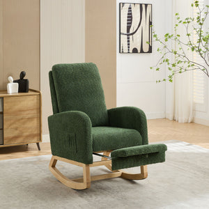 Rocking High Back Glider Chair With Retractable Footrest, Side Pocket