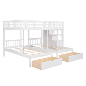 Multifunctional Triple Bunk Bed With Drawers And Guardrails