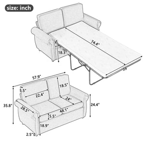 Pull Out Sofa Bed Loveseat Sleeper With Twin Size Memory Mattress With Two USB Ports For Living Room Spaces